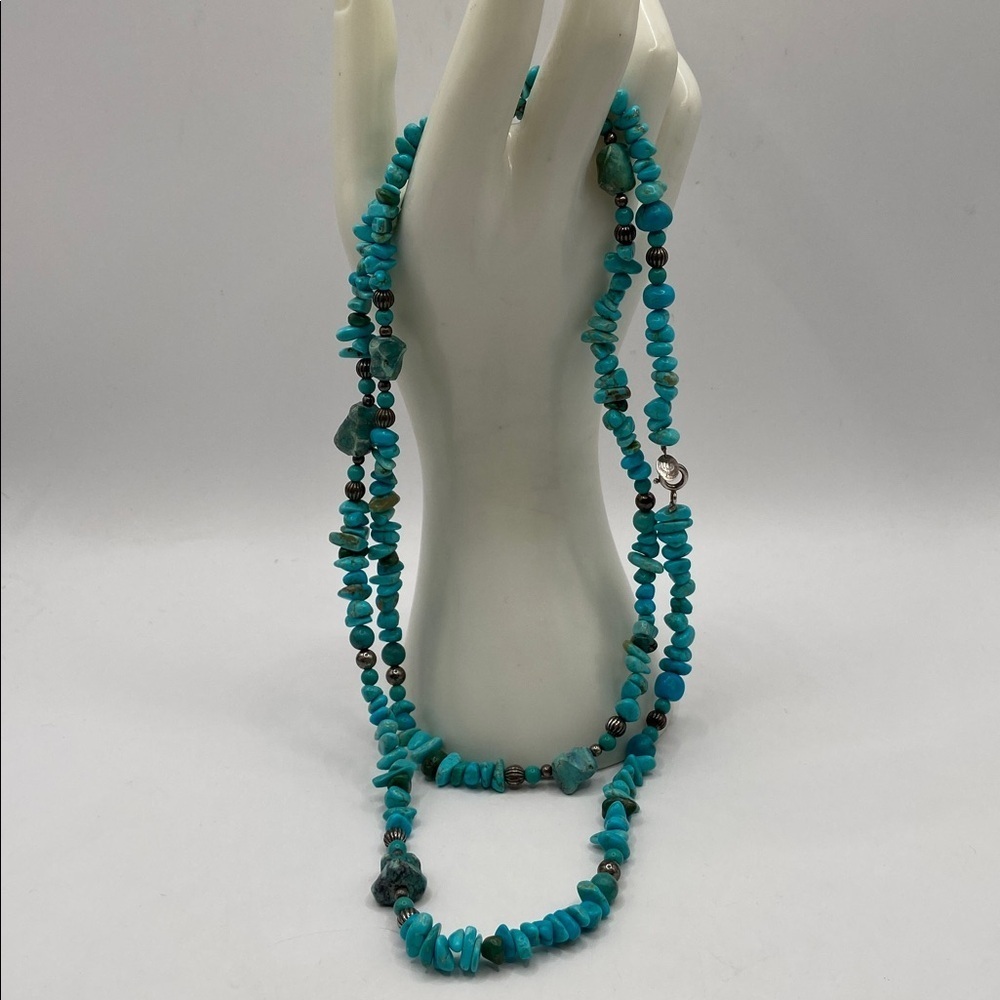 Carolyn Pollack Sterling Silver 925 Blue Turquoise Long Necklace 36”L Western - Picture 6 of 9
